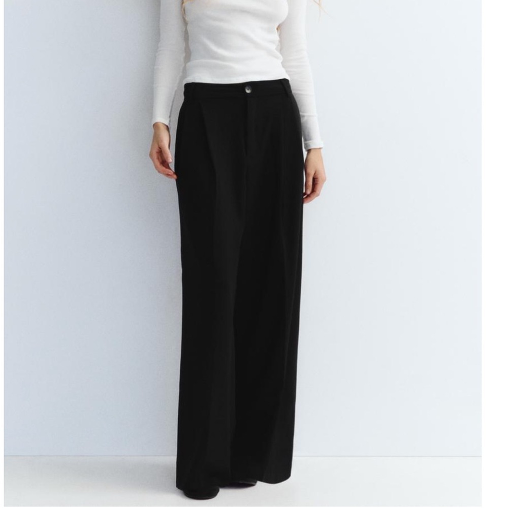 Zara double pleated pants Trouser black hi rise women M/W28 old money classic